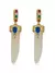 Brinco Folheado a Ouro 18k e Prata Cristal Com Dente de Sabre - Prata- Branco e Turquesa - comprar online