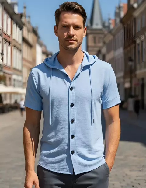 Camisa Hombre con Capucha Slim Fit Algodón Premium - comprar online