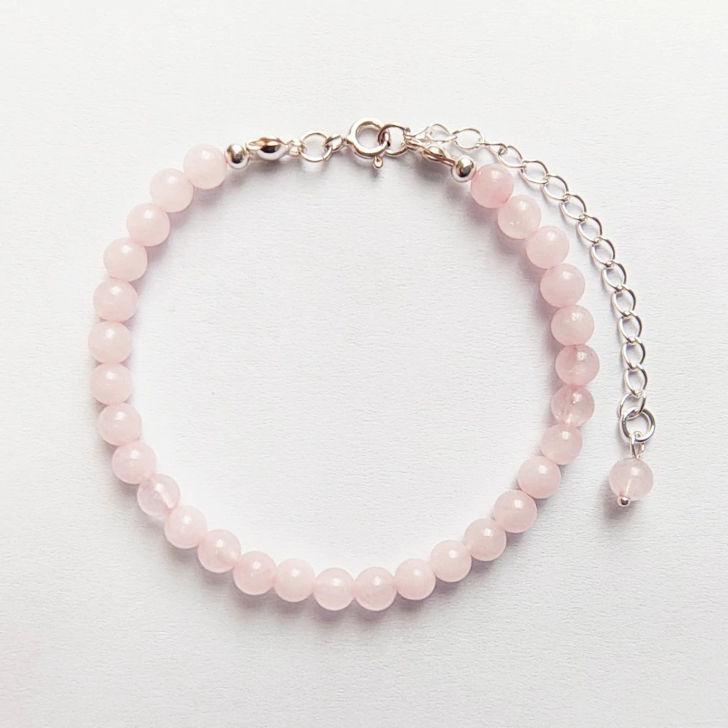 Pulseira de quartzo rosa natural e prata 925