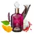 Frasco de perfume árabe Sabah Al Ward Al Wataniah, com notas de flores e especiarias, ao lado de ingredientes como laranja, ervas e baunilha.