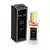 Perfume feminino em frasco retangular com tampa dourada, ao lado de embalagem preta com detalhes brilhantes, referência Night da coleção Brand Collection, inspirado na fragrância La Nuit Trésor.