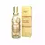 Miniatura do perfume Isabelle La Belle Royal Amber de 15ml, com frasco transparente, tampa dourada e embalagem dourada com detalhes elegantes
