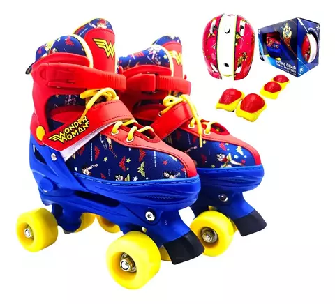 Patins Quad Mulher Maravilha C/ Kit Proteção 30-33 Unitoys