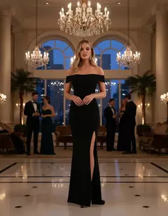 Vestido Longo Clássico “Madrinna” – Ombro a Ombro & Fenda Lateral - comprar online