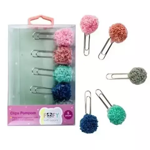 Clips Decorativo Fofy Soft Colors – Pompom (5 Unidades)