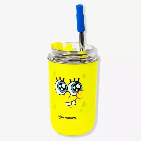 Copo Neo Bob Esponja com Canudo 300ml Zona Criativa