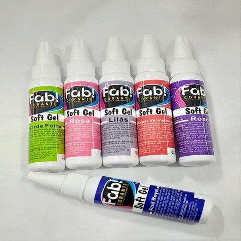 Fab 6 corantes artificial soft gel 25g ROYAL/LILÁS/ROSA/VD FOLHA/ROXO/VM KIT 8