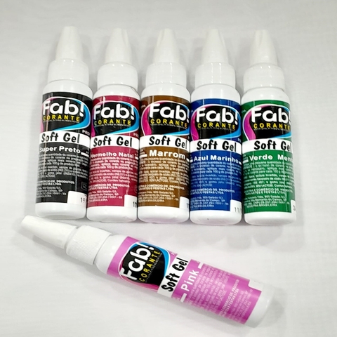Fab 6 corantes artificial soft gel 25g az mar./preto/marrom/natal/pink/menta kit 9