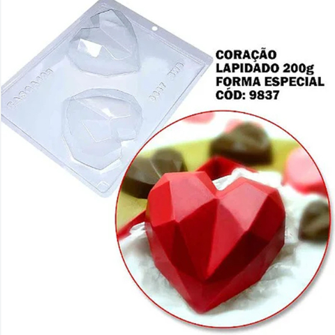 Forma Silicone especial Para Chocolate Coração Lapidado 200g ref: 9837