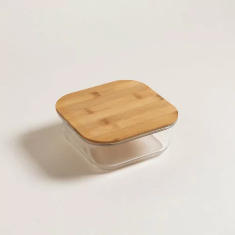 TUPPER DE VIDRIO CUADRADO CON TAPA DE BAMBOO 1200 ML - comprar online