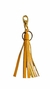 Chaveiro feminino com tassel em couro amarelo e argola metálica dourada