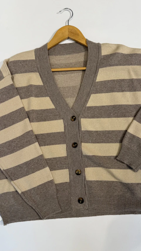 CARDIGAN RAYADO BEIGE