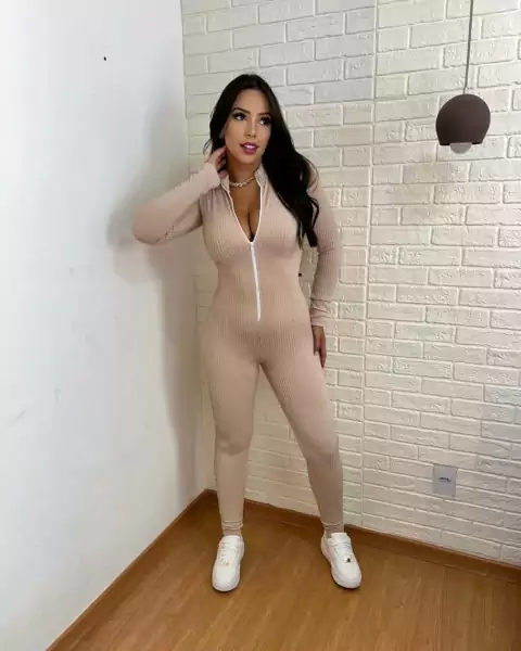 Macacao Canelado 3D Sal e Pimenta Bege