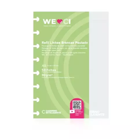 Bloco refil A5 pautado linha branca 90g com 50 folhas