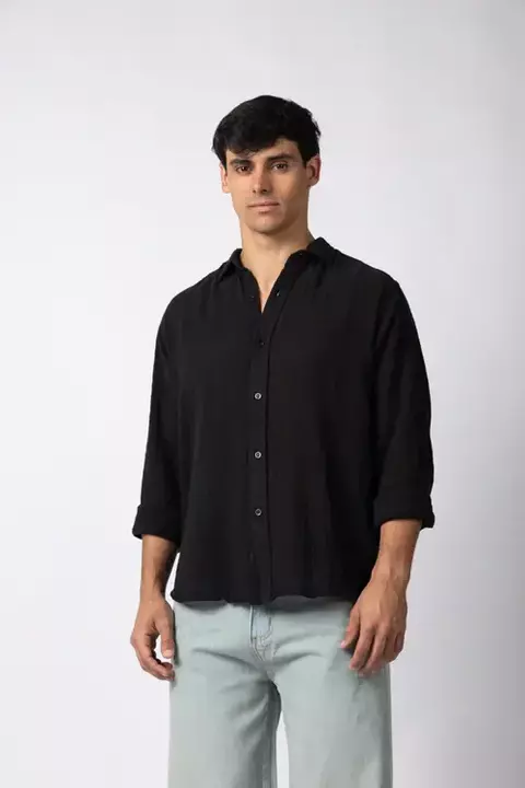 Camisa Manga Larga Lino Zen Negra