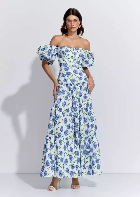 VESTIDO LONGO MANGA ESTAMPA HORTENCIAS - comprar online