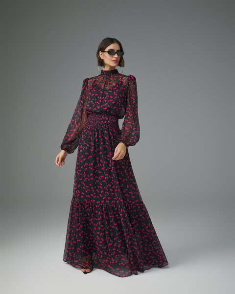 VESTIDO LONGO LASTEX ESTAMPA CHERRY - comprar online