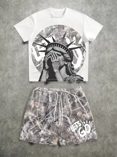 Conjunto Masculino Casual “WE THE PEOPLE” – T-Shirt + Calções