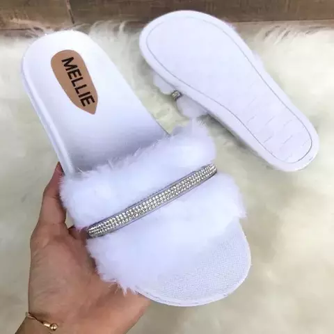 Sandalia Chinelo Slide Pala Pelinho Com Strass - comprar online