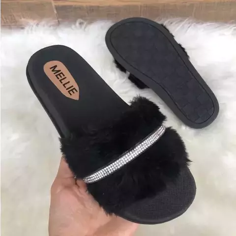 Sandalia Chinelo Slide Pala Pelinho Com Strass