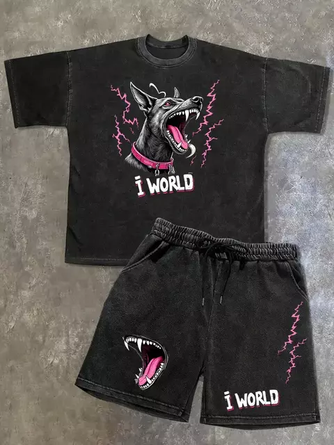 Conjunto Masculino Casual “Totem do Lobo” – Camiseta + Calções