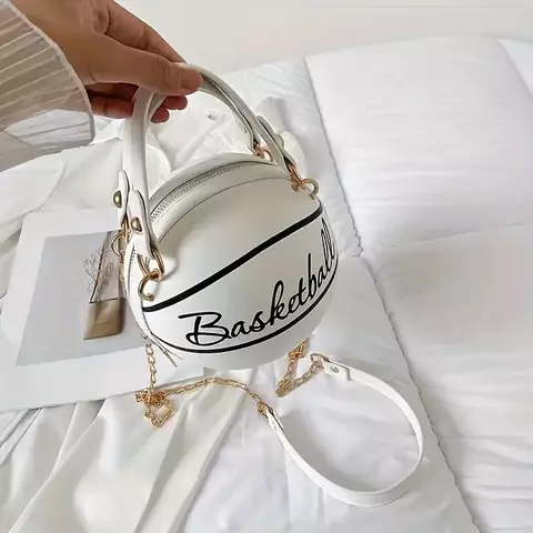 Mala de Ombro Feminina Estilo Basquete com Corrente Dourada
