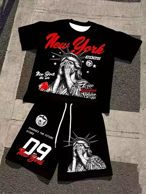 Conjunto Masculino Casual “Statue of Liberty Los Angeles” – Camiseta + Shorts - comprar online