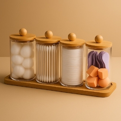 Kit Elegante para Banheiro – Frascos de Boticário com Tampa + Porta-Sabonete de Bambu - comprar online