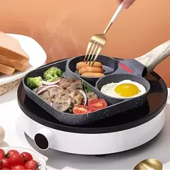 Frigideira Antiaderente Com 3 Divisórias Fritar Ovo Bacon Carne Frango Lanche - Zellor