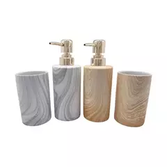 Kit banheiro com porta sabonete e porta escova marmorizado 2 pçs