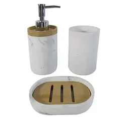 Imagem do Kit banheiro com porta sabonete e porta escova marmorizado 2 pçs