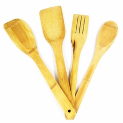 Kit 5 Utensílios de Cozinha em Bambu – Colheres, Espátulas e Pegador | Ecológico e Resistente - Zellor