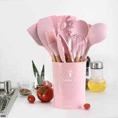 Imagem do Kit 12 Utensílios de Cozinha em Silicone com Cabo de Madeira