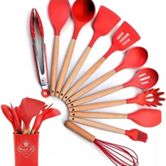 Kit 12 Utensílios de Cozinha em Silicone com Cabo de Madeira na internet
