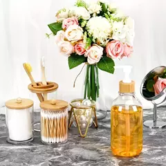 Conjunto de 4 Acessórios de Banheiro – Vidro e Bambu | Design Sofisticado e Funcionalidade na internet