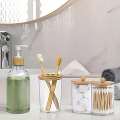 Conjunto de 4 Acessórios de Banheiro – Vidro e Bambu | Design Sofisticado e Funcionalidade - loja online