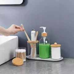 Conjunto de 4 Acessórios de Banheiro – Vidro e Bambu | Design Sofisticado e Funcionalidade