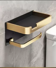 Suporte de Papel Higiênico Preto e Dourado – Parede | Elegância e Funcionalidade no Seu Banheiro  - comprar online