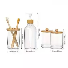Conjunto de 4 Acessórios de Banheiro – Vidro e Bambu | Design Sofisticado e Funcionalidade na internet