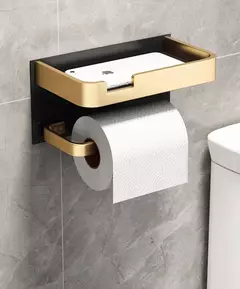 Suporte de Papel Higiênico Preto e Dourado – Parede | Elegância e Funcionalidade no Seu Banheiro  - comprar online