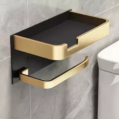 Imagem do Suporte de Papel Higiênico Preto e Dourado – Parede | Elegância e Funcionalidade no Seu Banheiro 