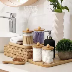 Kit Elegante para Banheiro – Frascos de Boticário com Tampa + Porta-Sabonete de Bambu na internet