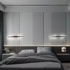 Imagem do Luminária de Parede LED Preta com Detalhe Dourado – Design Moderno e Sofisticado para Quarto e Sala