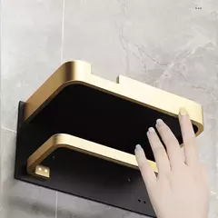 Suporte de Papel Higiênico Preto e Dourado – Parede | Elegância e Funcionalidade no Seu Banheiro  - loja online