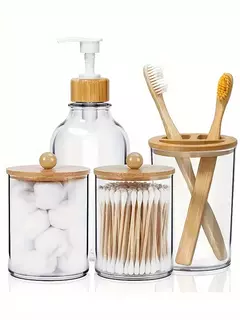 Conjunto de 4 Acessórios de Banheiro – Vidro e Bambu | Design Sofisticado e Funcionalidade - Zellor