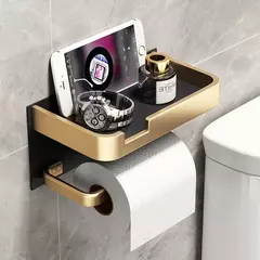 Suporte de Papel Higiênico Preto e Dourado – Parede | Elegância e Funcionalidade no Seu Banheiro  - comprar online
