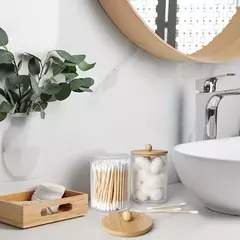 Conjunto de 4 Acessórios de Banheiro – Vidro e Bambu | Design Sofisticado e Funcionalidade