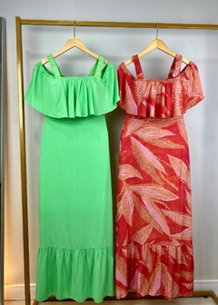 VESTIDO EM VISCOSE LONGO COM BABADOS - Amsterdam Closet