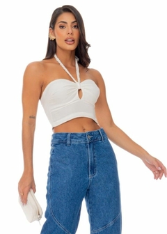 TOP CROPPED EM VISCOSE FRENTE UNICA COM ALÇA TRANÇADA