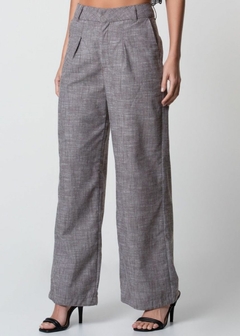 CALÇA EM LINHO WIDE LEG CINZA COM BOLSOS